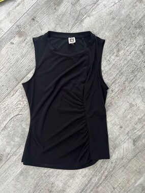 Anne Klein Minimalist Summer Sleeveless Side Rusched Black Top Sz M